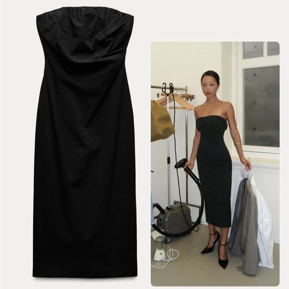 ZARA ZW Collection Strapless Midi Dress Black L